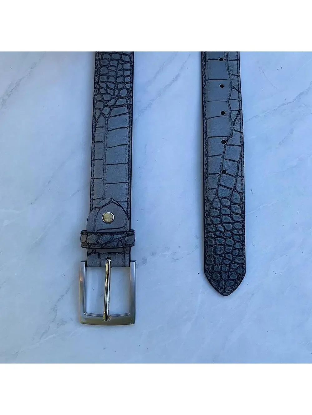 Vintage Y2K Style Grey Crocodile Print Leather Belt